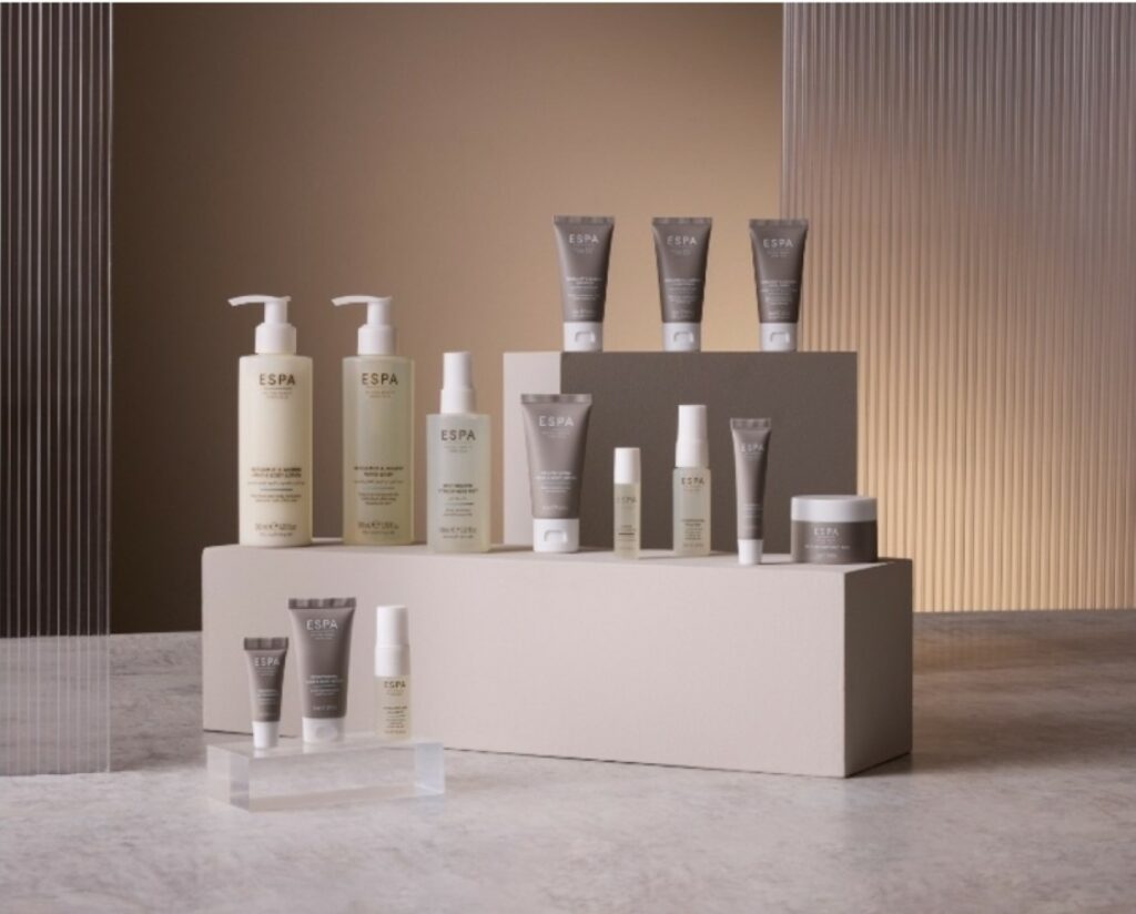 A selection ESPA skincare products from the Etihad amenity kits. 