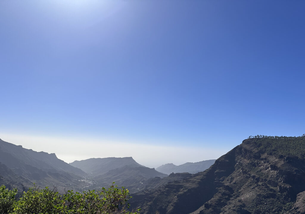 The volcanic island on a clear and sunny day.