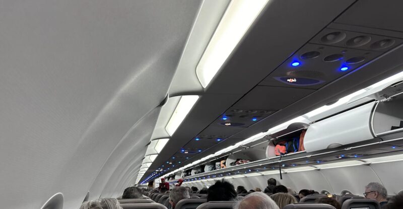 Inside a passenger filled Volotea A320