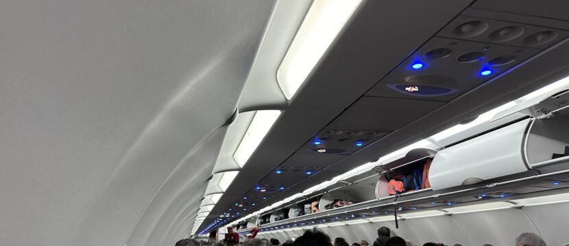 Inside a passenger filled Volotea A320
