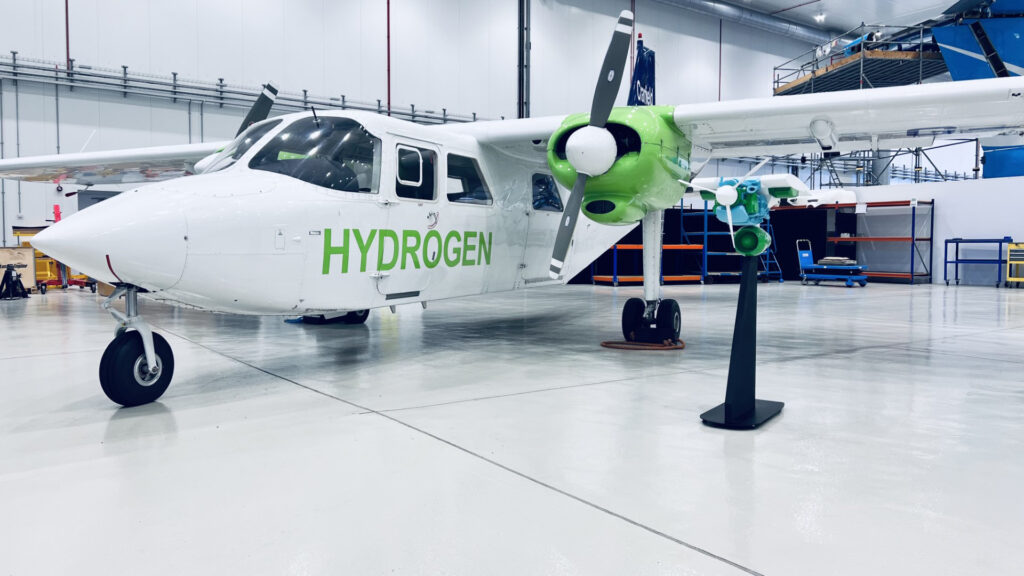 Cranfield Aerospace Solutions (CAeS) Islander hydrogen aircraft in the hanger