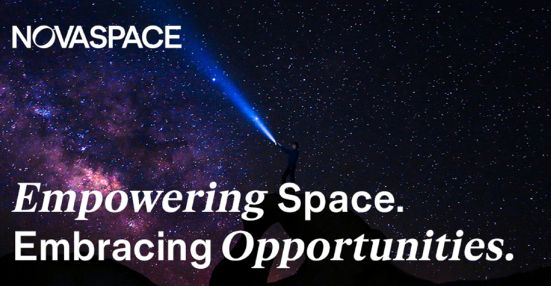 A galactic image with the words Empowering Space. Embracing Opportunities. Novaspace