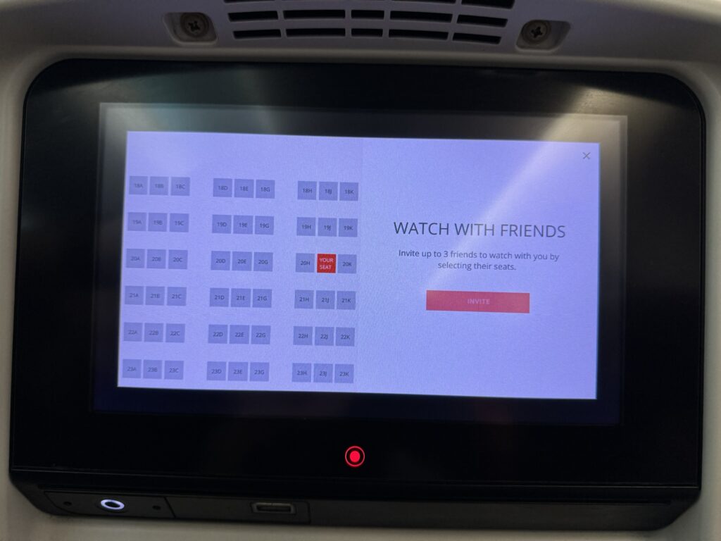 The 'watch with friends' screen on Air Canada's IFE