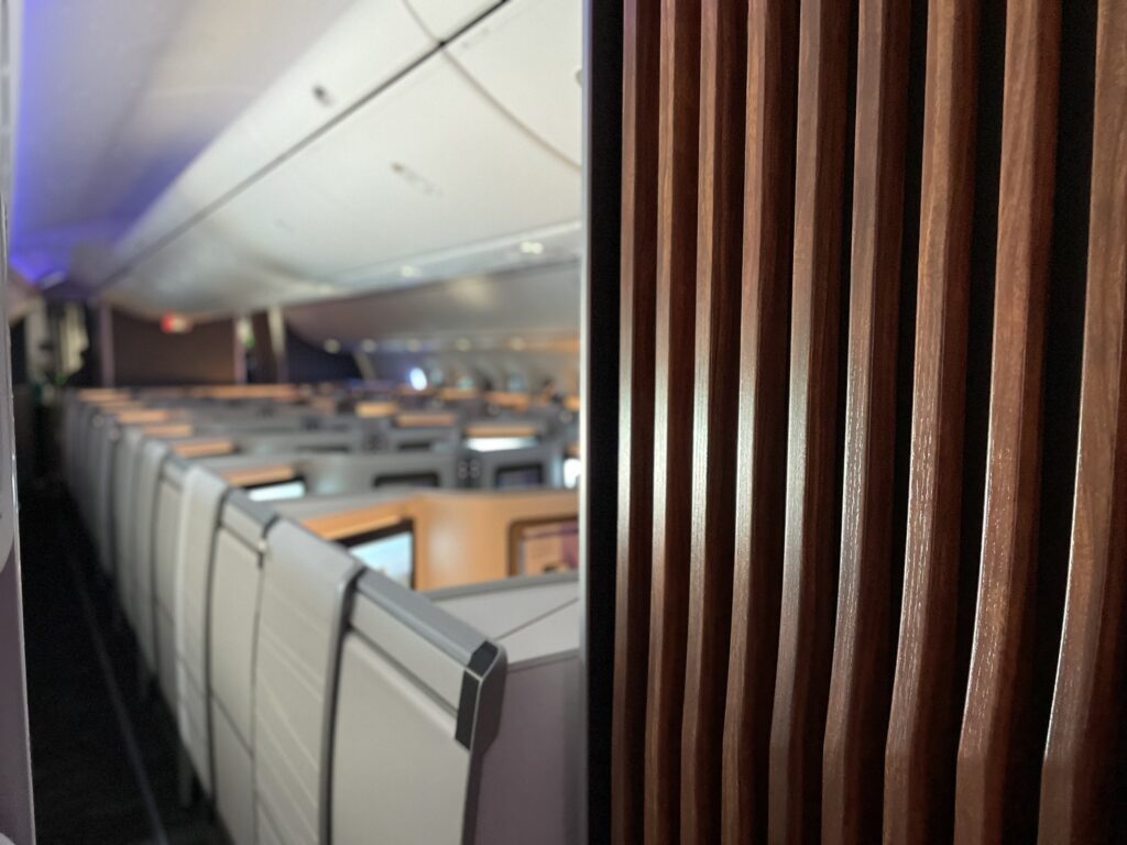 Looking down the Hawaiian Dreamliner through business class.