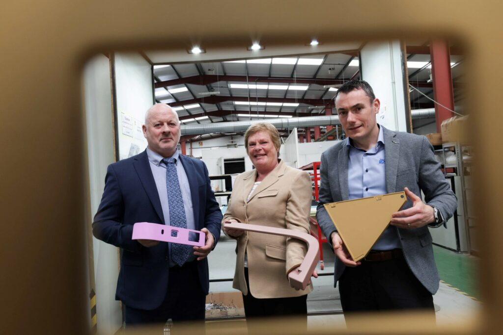 Pictured (L-R) are Stephen Cromie, Managing Director, The Exact Group; Dr Vicky Kell, Director of Innovation, Research and Development at Invest Northern Ireland; Ronan Callan, Director of Operations, The Exact Group.