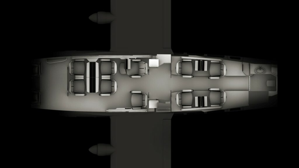Overhead view of the cabin layout for the JEKTA aircraft.