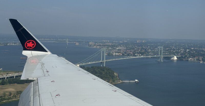 Flying over Montreal looking out of the window of an Air Canada CRJ900. The carrier is fitting its regional jets with the Intelsat ESA to support multi-orbit connectivity.