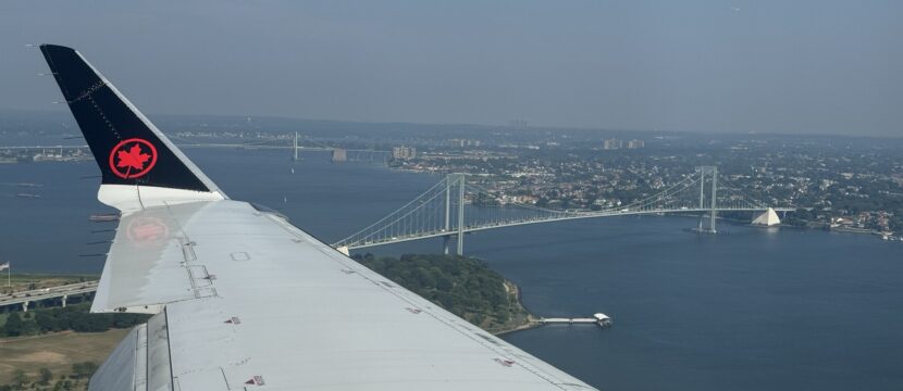 Flying over Montreal looking out of the window of an Air Canada CRJ900.