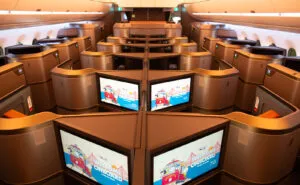 From the rear of the cabin you see all the large RAVE Ultra IFE screens