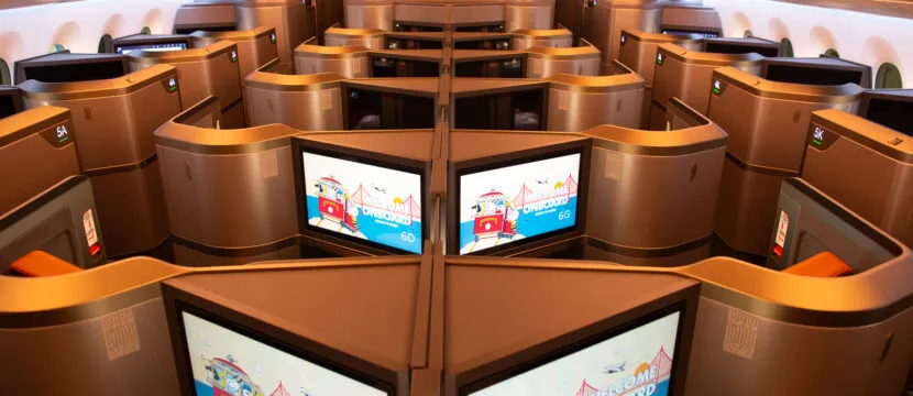 From the rear of the cabin you see all the large RAVE Ultra IFE screens