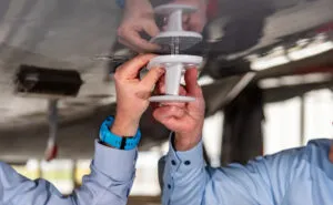 Two people are installing A2G onto an aircraft.