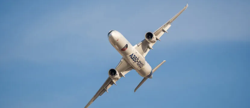 A350 in Airbus livery in flight at the Dubai Airshow