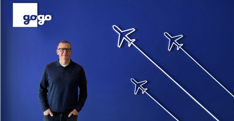 Chris Moore, CEO Gogo, showcases new brand.