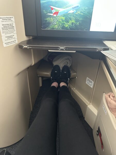 Footwell of the business class seat.