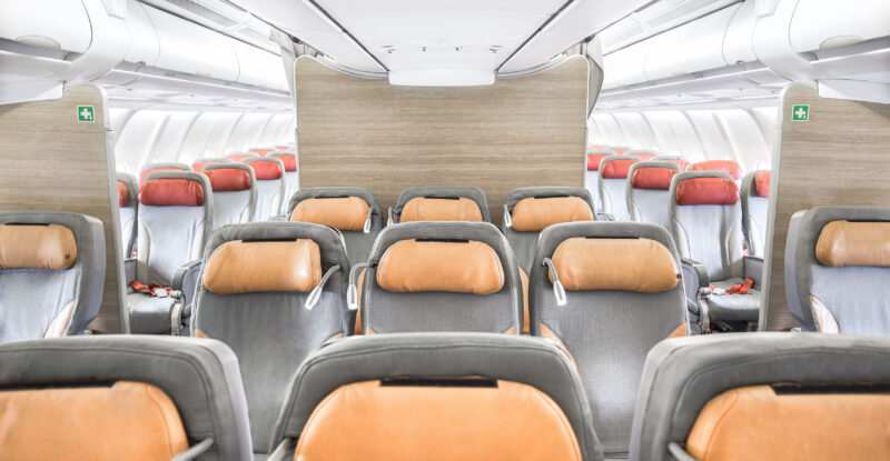 HI FLY A330-200 Premium Economy class cabin with yellow headrests