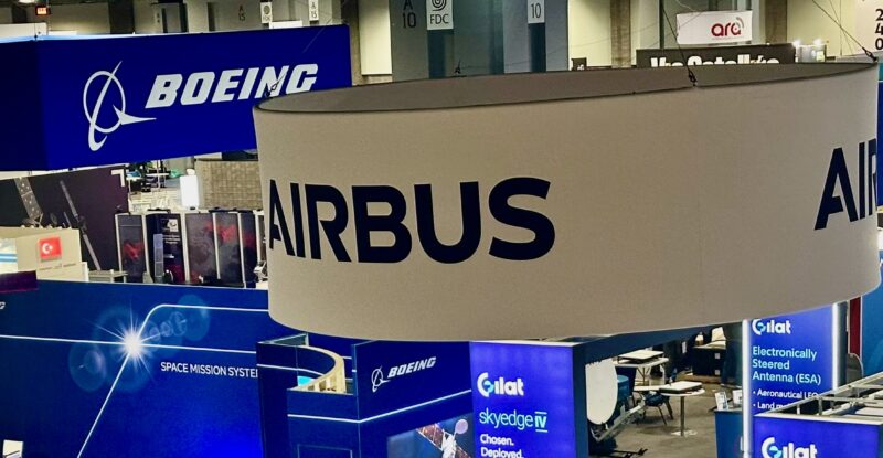 Airbus, Boeing and Gilat signage from SATELLITE 2025