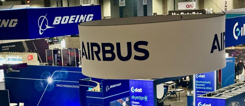 Airbus, Boeing and Gilat signage from SATELLITE 2025