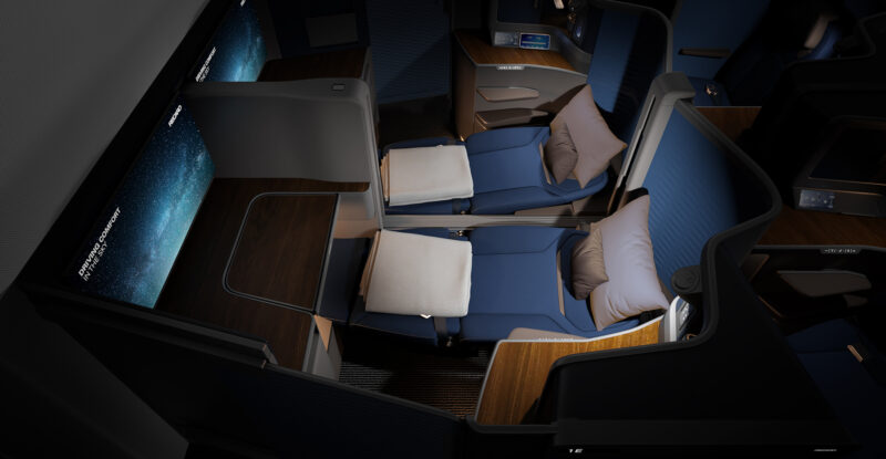 RECARO Aircraft Seating R7 business class seats, centre pair, are pictured.