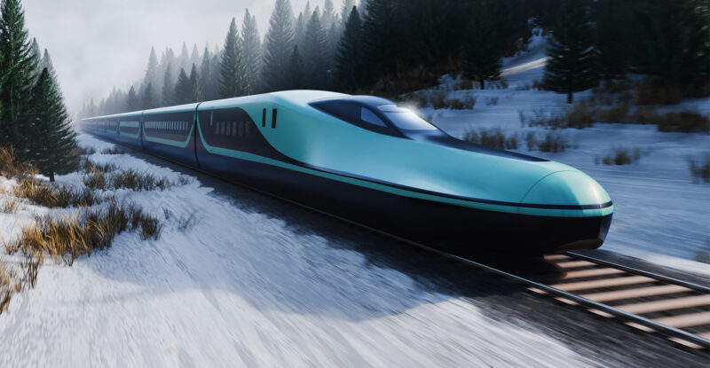 E10 Series Shinkansen train via Tangerine is black and green.