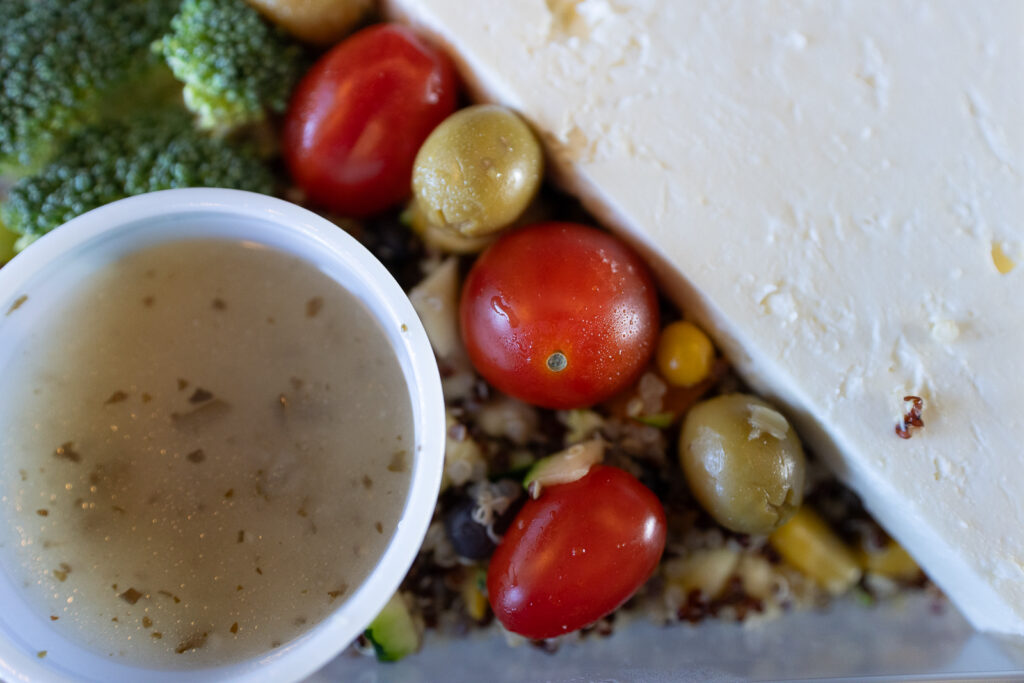 Quinoa salad with veggies and feta cheese