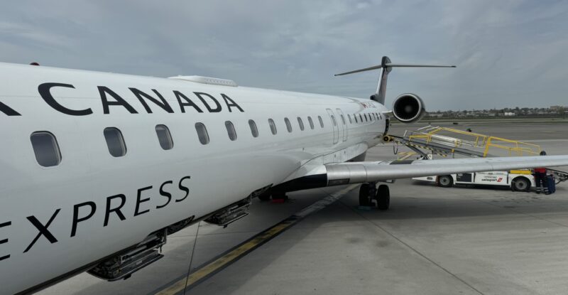 Air Canada Express CRJ900, which is fitted with the SES (formerly Intelsat) ESA-based multi-orbit IFC system, as supported by Gilat's Sidewinder hardware.