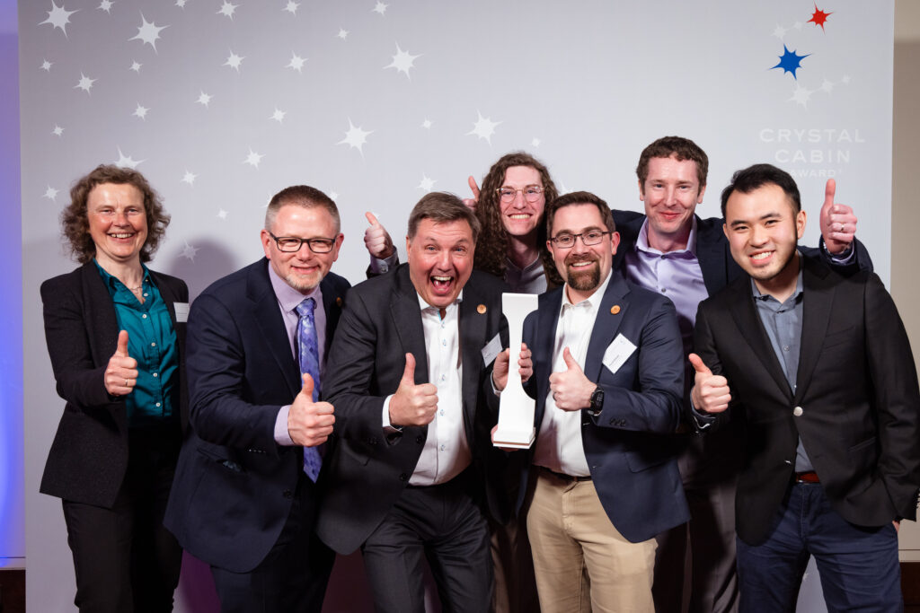 Cabin Technologies category winners posing for a celebratory photo at the Crystal Cabin Awards
