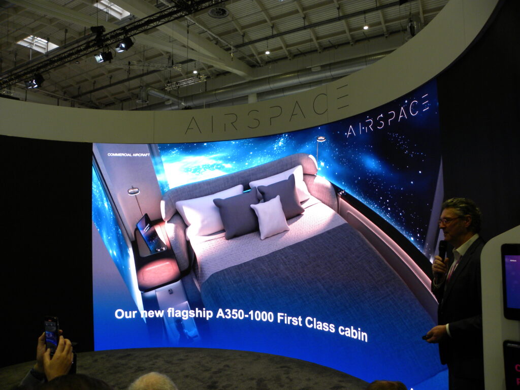 The large sofa converts to a large double bed in the Airbus A350-1000 first class suite