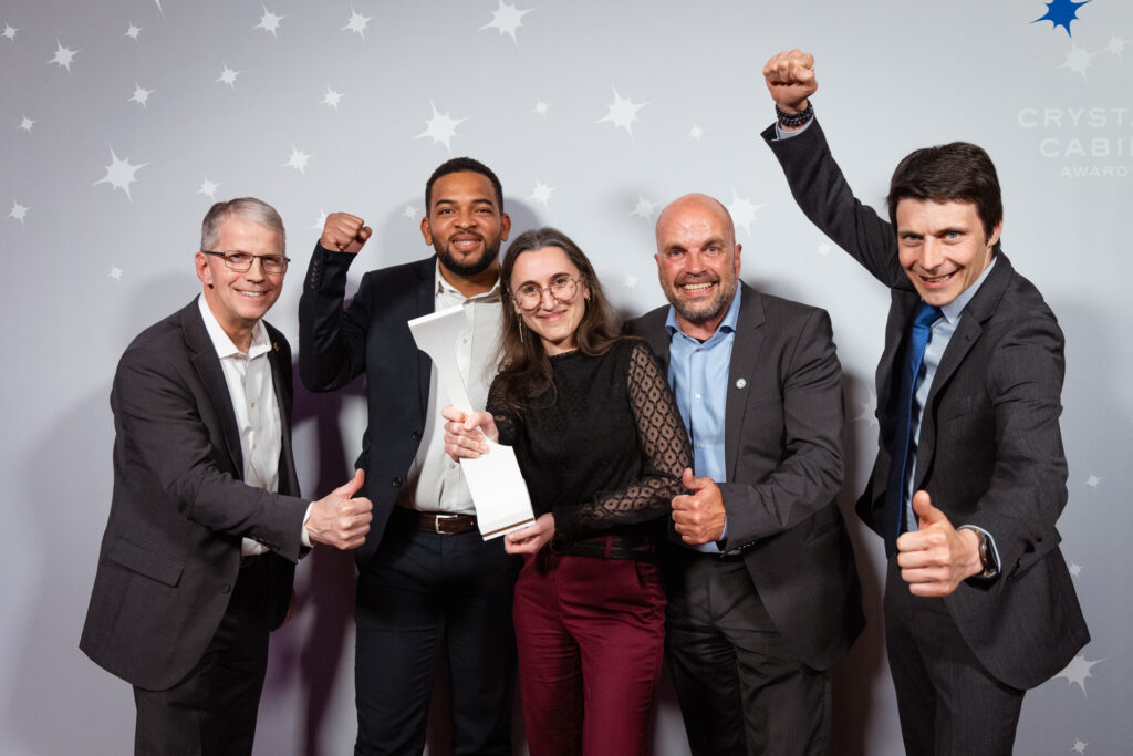 IFEC and Digital Services category winners posing for a celebratory photo at the Crystal Cabin Awards
