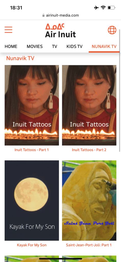 Content options on the Air Inuit portal