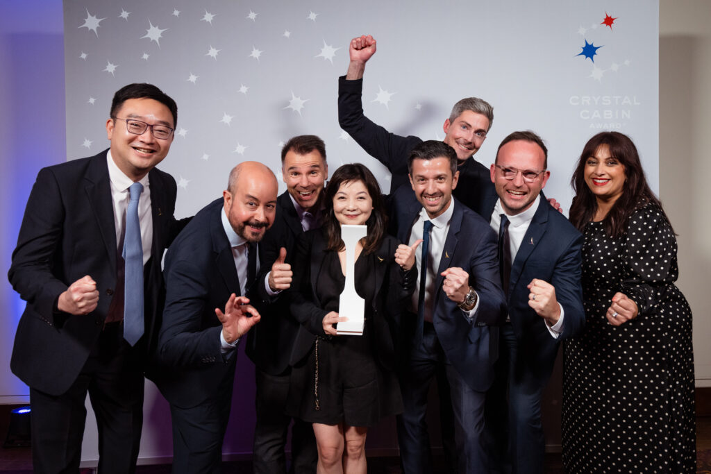 Passenger Comfort category winners posing for a celebratory photo at the Crystal Cabin Awards