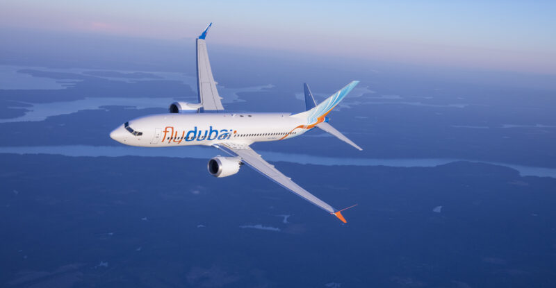 Rendering of flydubai Boeing 737 MAX 8 in flight.