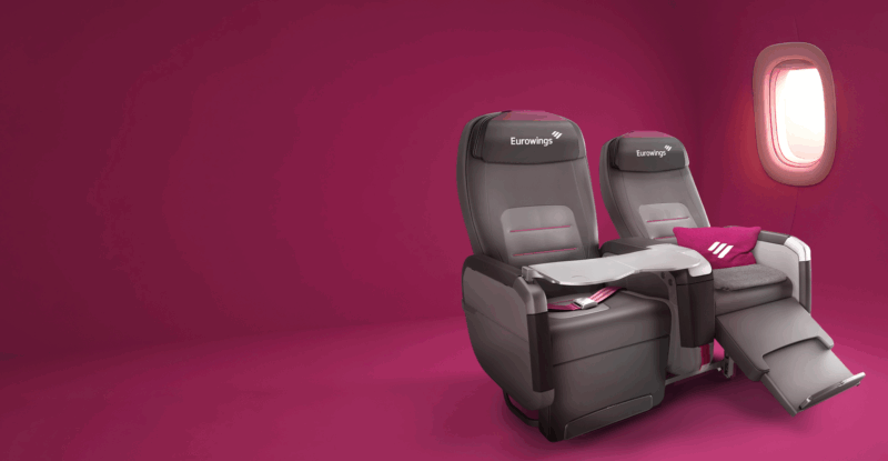 Eurowings premium biz recliners on a burgundy background