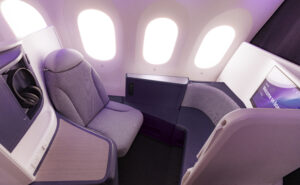 Overhead view of Business Premier Luxe seat on the 787-9 Dreamliner.