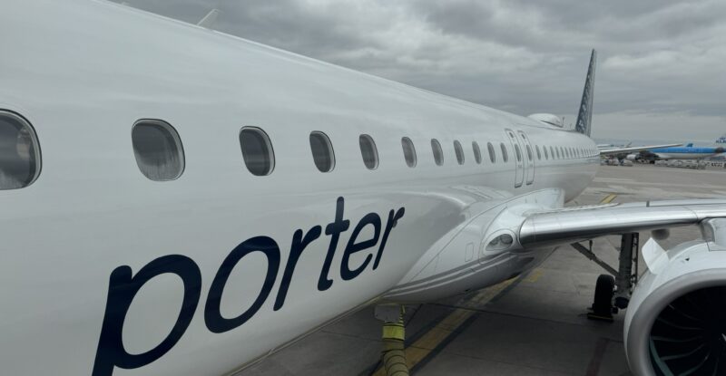 Porter Embraer E195-E2 parked and ready to board.