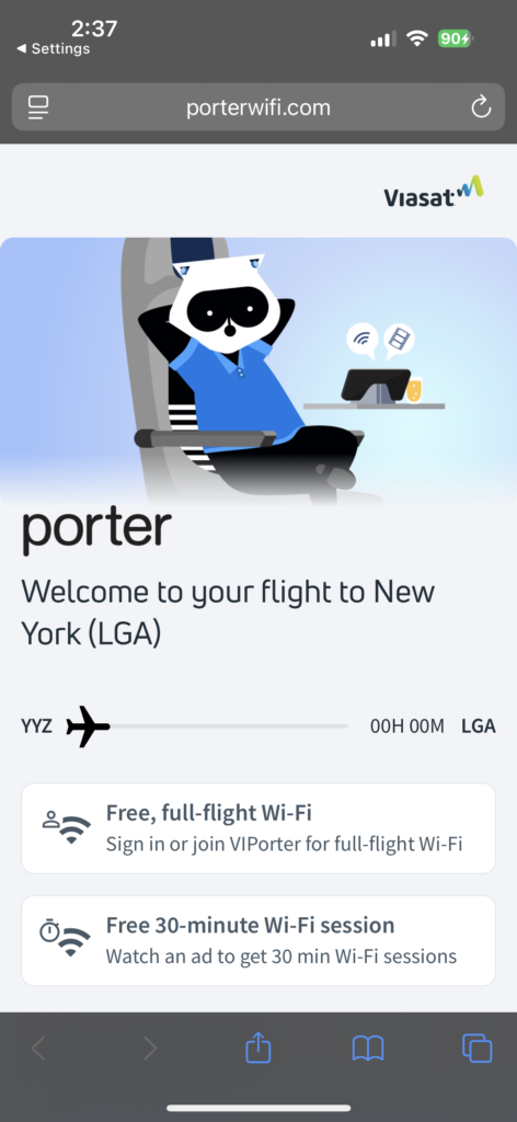 A screen shot of the Porter Wi-Fi portal 