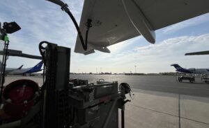 An aircraft is being fueled