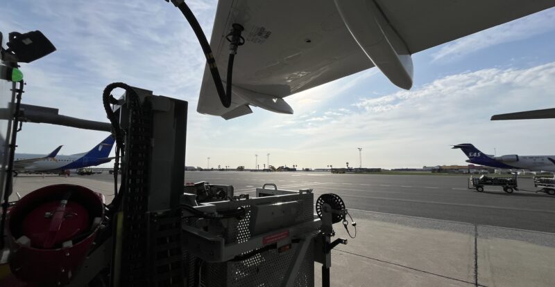 An aircraft is being fueled