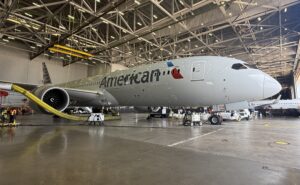 American Airlines 787-9 in the hangar in Fort Worth