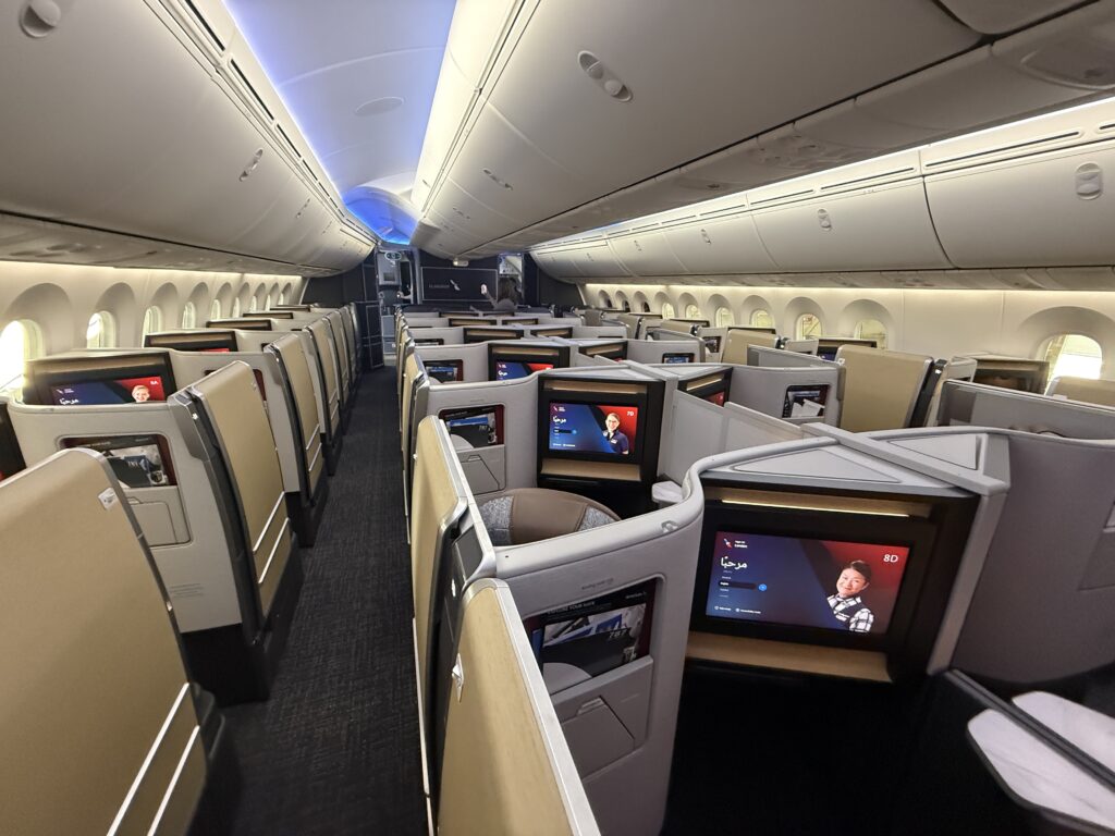 Full view from behind of a Flagship business class cabin.