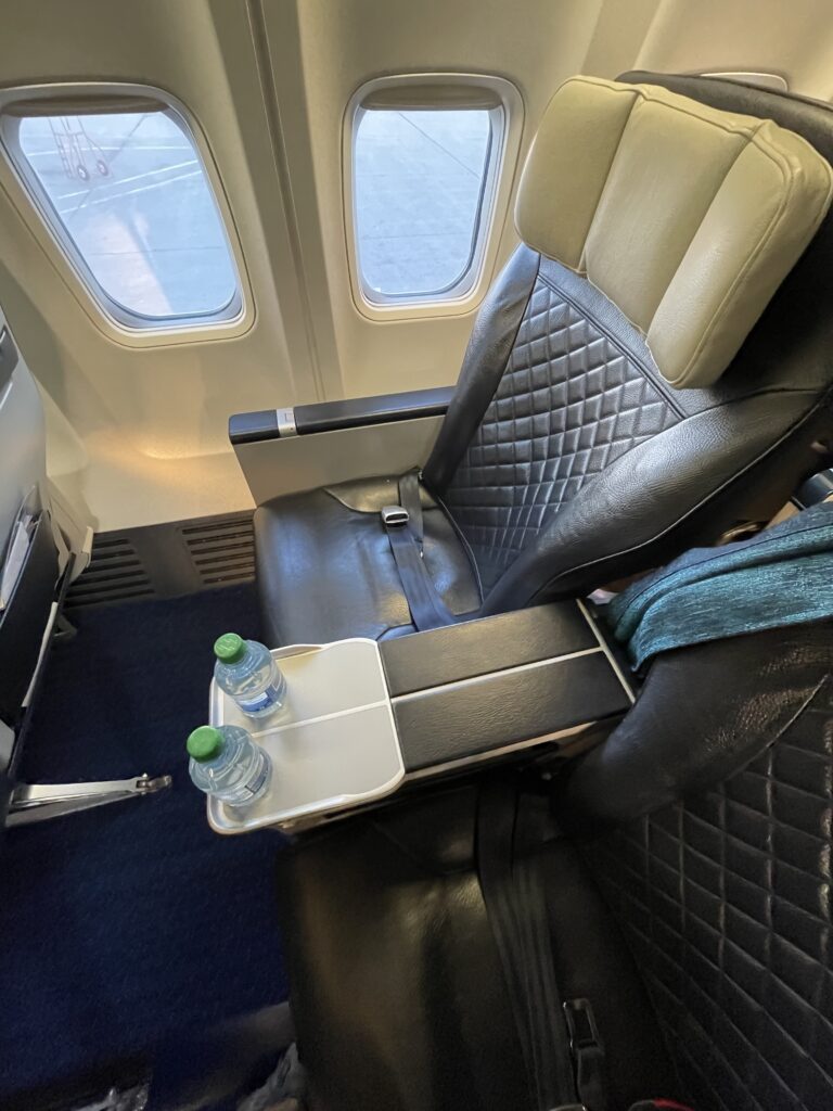 Overhead view of Premium seat on board the WestJet 737