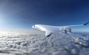 Rendering of JetZero Z4 BWB aircraft in-flight.