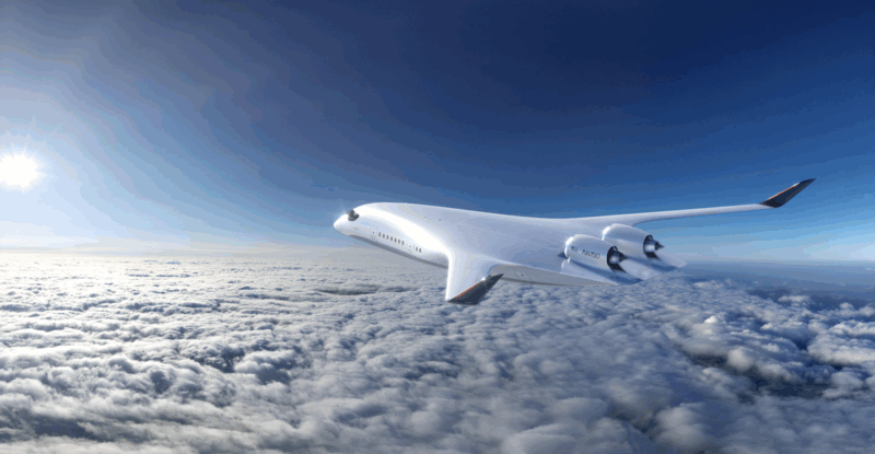 Rendering of JetZero Z4 BWB aircraft in-flight.