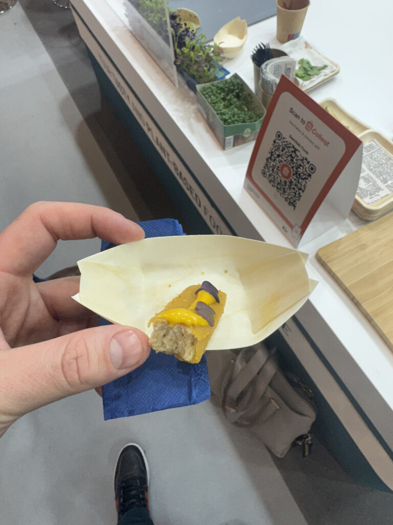 Plant-based 'fish' stick by BeanStalk with a bite taken out of it
