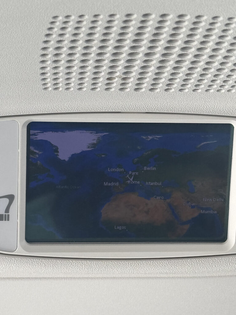 Overhead screen showing a moving map