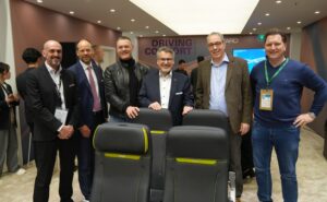 Executives of Luxair and Recaro in front of the R2 seat