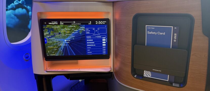 United Airlines 787-9 Elevated mockup, showing in this instance the seatback screen in a Polaris Suite