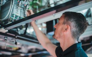 Acron technician provides simulator aftercare services.