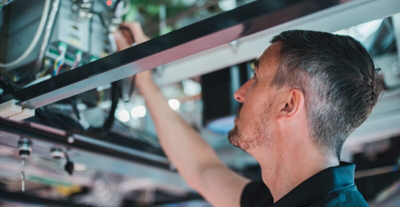 Acron technician provides simulator aftercare services.