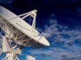 Satellite dish pointing at the sky