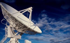 Satellite dish pointing at the sky